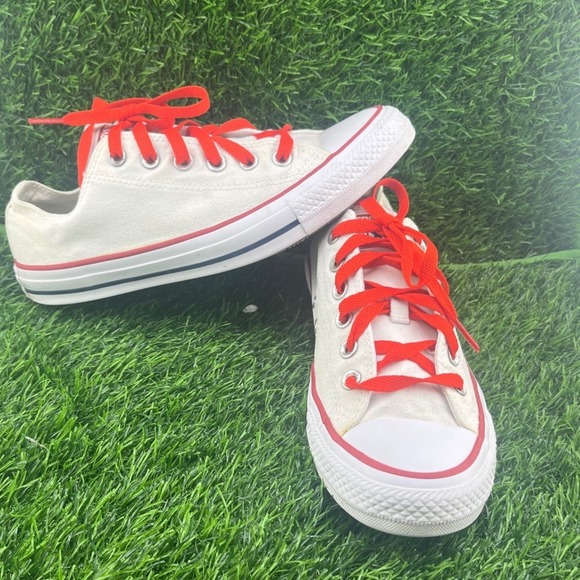 Converse Chuck Taylor All Star Low Top White Red Laces Mens 6.5 Womens 8.5 - Picture 12 of 12
